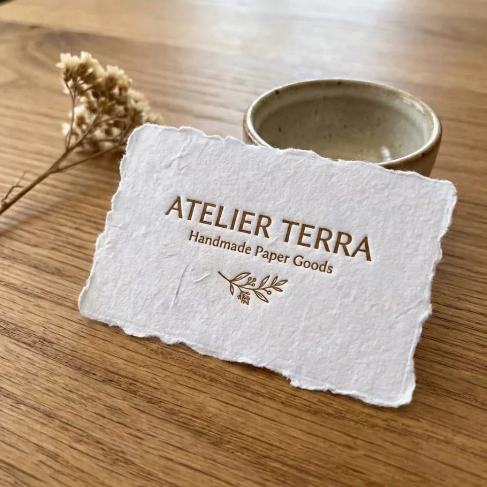 Handmade cotton paper business cards with natural deckle edges