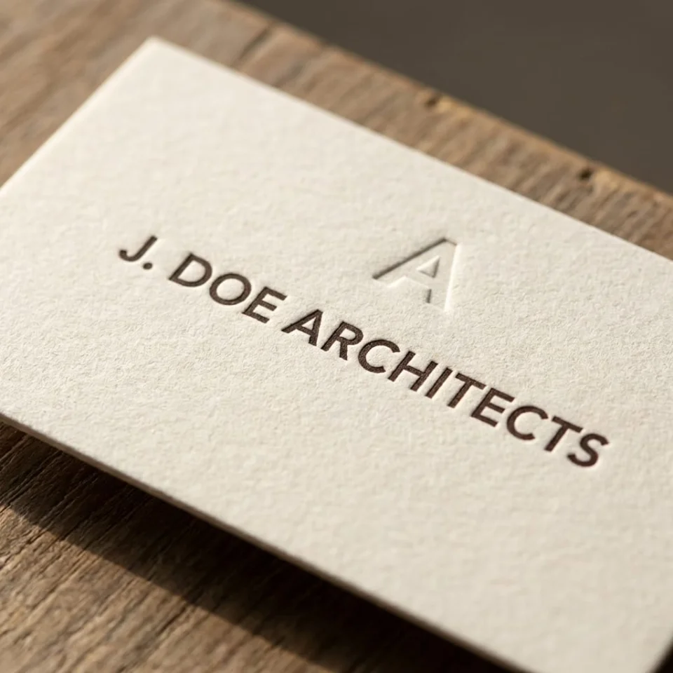 Modern letterpress business cards with a deep paper impression