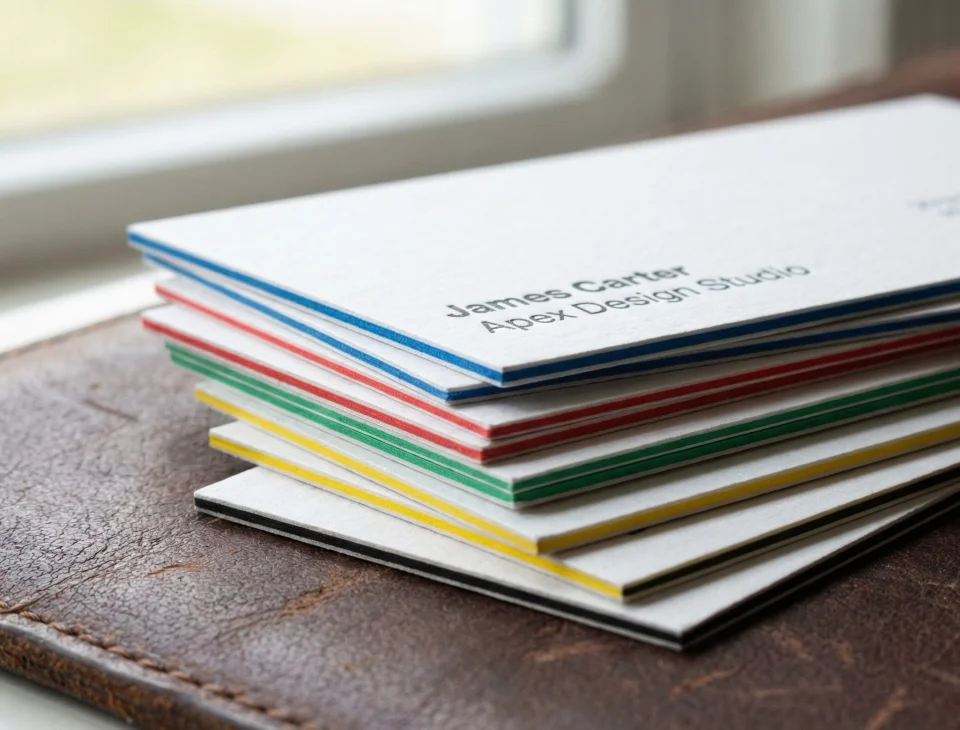 High-end duplex and triplex business cards with thick layered stock
