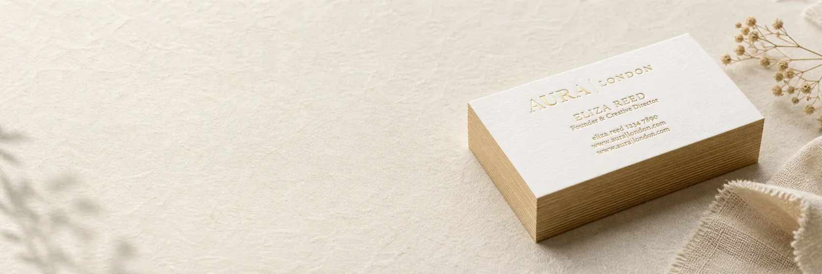 Luxury white business cards with gold foil gilded edges