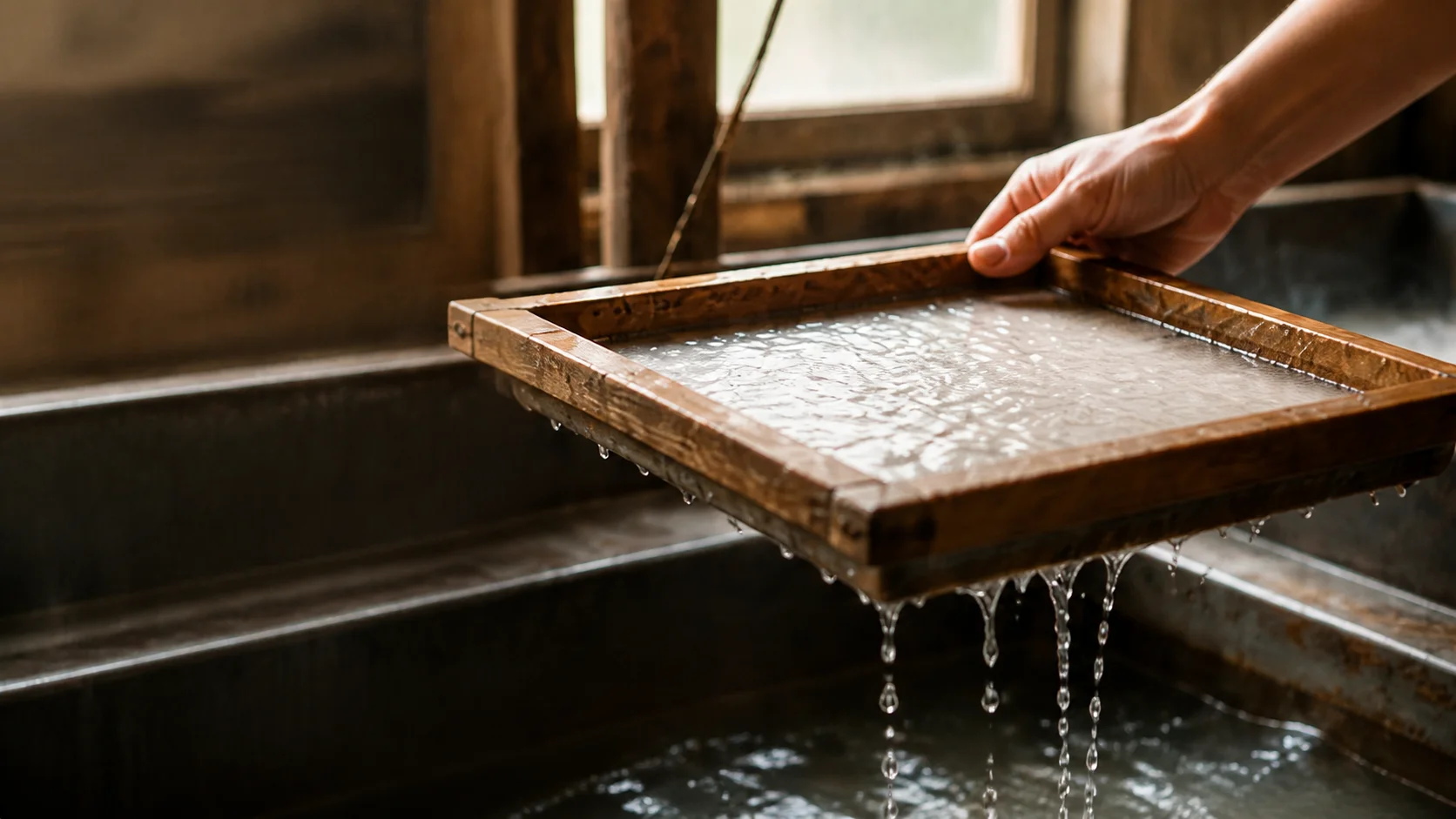 Handmade papermaking mould and vat