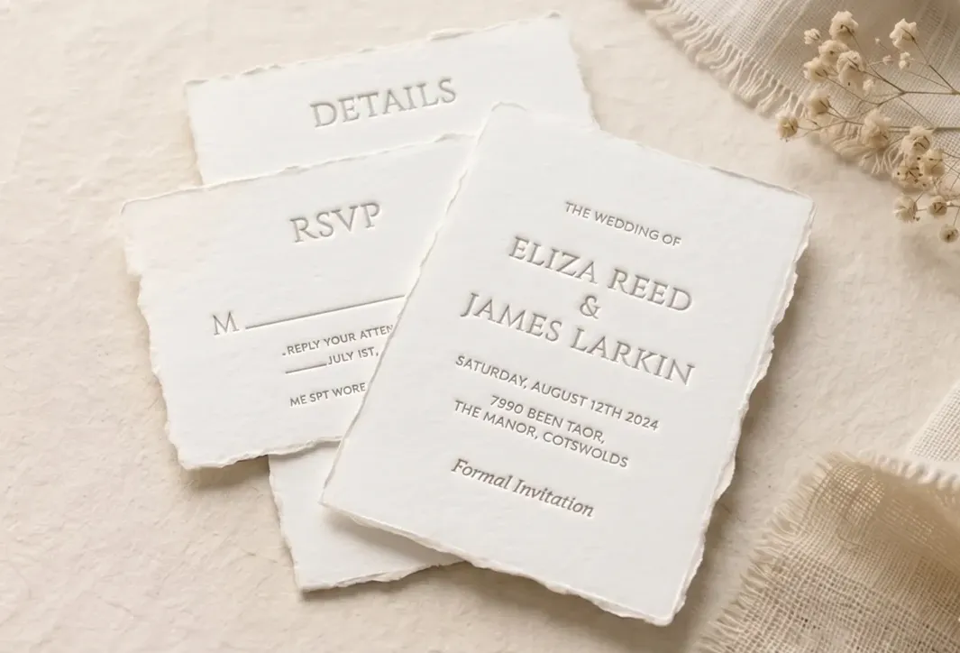 Bespoke wedding stationery suite with gold foil stamping