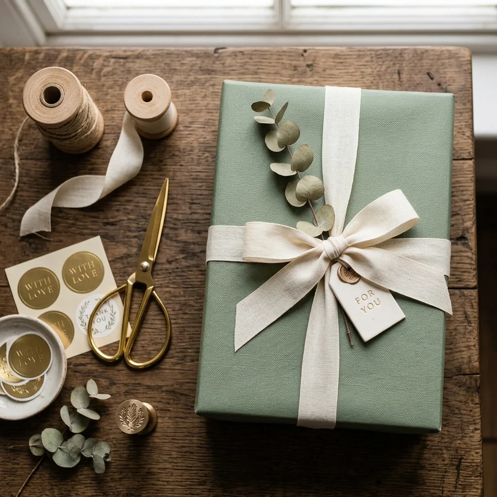 Gift wrapping with fine ribbon decoration