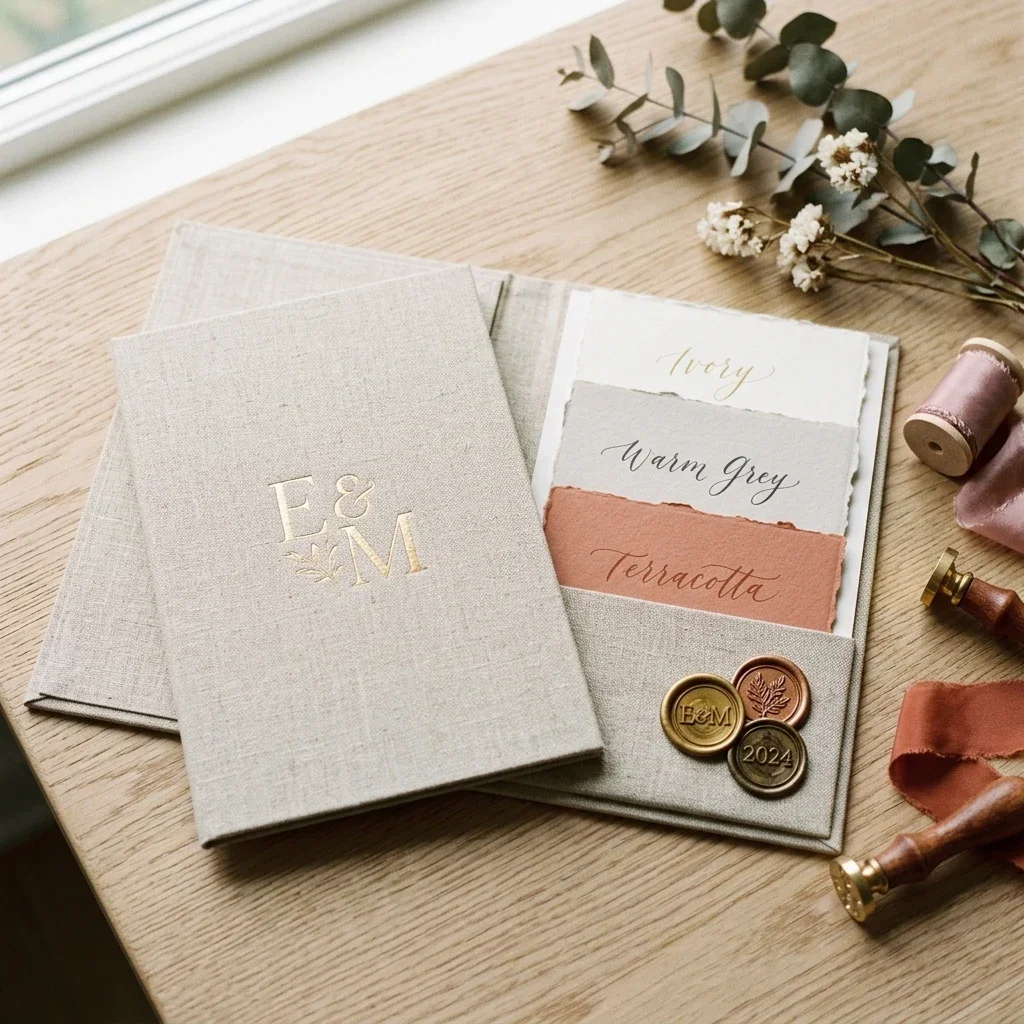Handmade paper sample pack presentation for weddings